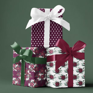 Elegantes Weihnachts-Lila florales Diamantmuster Geschenkpapier Set