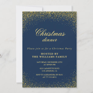 Elegantes Weihnachts-Party Dinner Gold Navy Glam Einladung