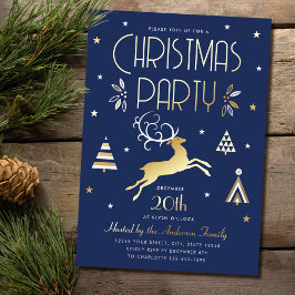 Elegantes Weihnachts-Party Mitternacht Blue Gold F Folien Feiertagskarte