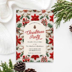 Elegantes Weihnachts-Party Rote Flora Einladung