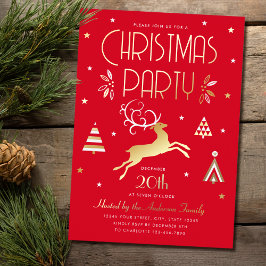 Elegantes Weihnachts-Party Rotes Gold Einladung