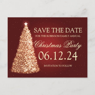 Elegantes Weihnachts-Party Save the Date Gold Red Ankündigungspostkarte