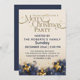 Elegantes Weihnachts-PARTY Schwarz-Gold-Blau-Glitz Einladung