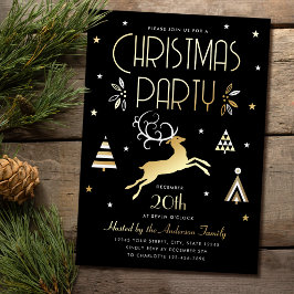 Elegantes Weihnachts-Party Schwarzes Gold Einladun Folien Feiertagskarte