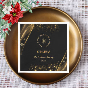 Elegantes Weihnachts-Party Snowflakes Schwarzes Go Serviette