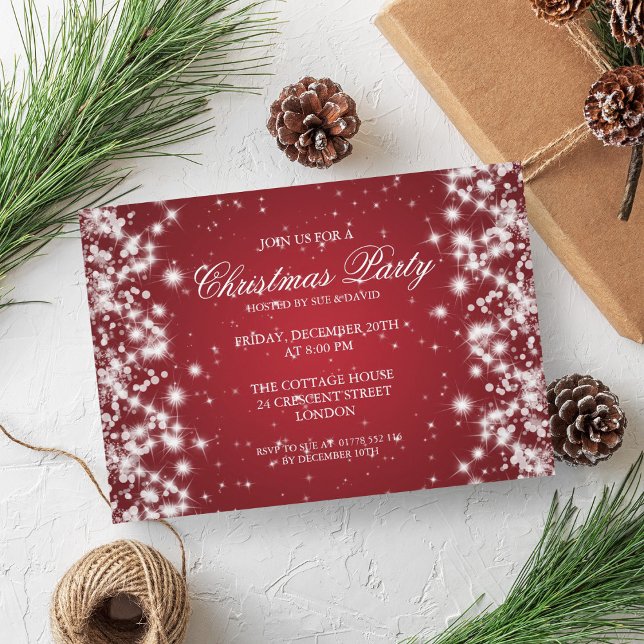 Elegantes Weihnachts-Party Sparkle Rot Einladung (Elegant Christmas Party Sparkle Red Invitation)