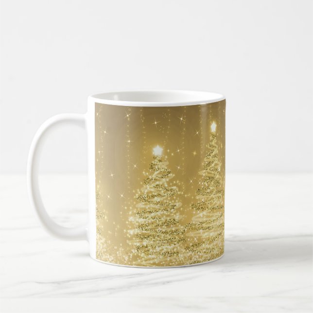 Elegantes Weihnachts-Party Sparkling Bäume Gold  Kaffeetasse (Links)