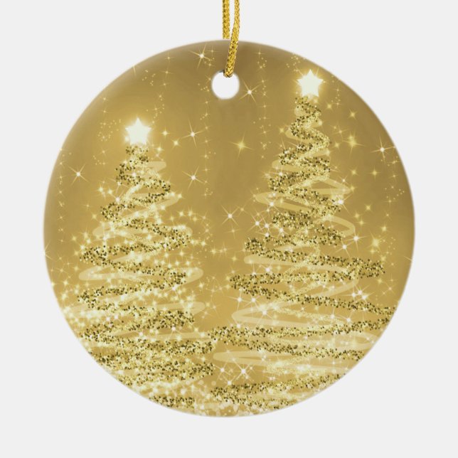 Elegantes Weihnachts-Party Sparkling Bäume Gold Keramik Ornament (Vorne)