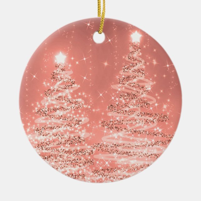 Elegantes Weihnachts-Party Sparkling Bäume Rose Go Keramik Ornament (Vorne)