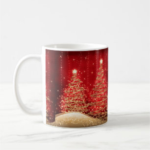 Elegantes Weihnachts-Party Sparkling Bäume Rot Kaffeetasse