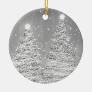 Elegantes Weihnachts-Party Sparkling Bäume Silber Keramik Ornament