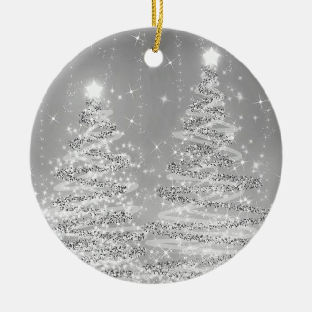 Elegantes Weihnachts-Party Sparkling Bäume Silber Keramik Ornament (Vorne)