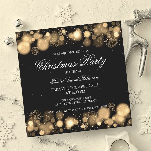 Elegantes Weihnachts-Party Winter Wonder Gold Einladung (Elegant Christmas Party Winter Wonder Gold Invitation)