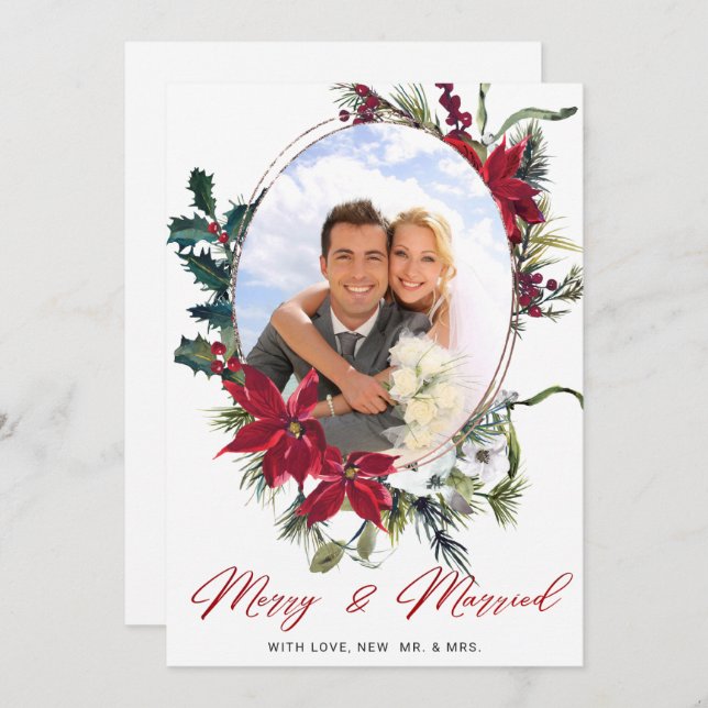 Elegantes Weihnachts-Poinsettia Foto Gruß Feiertagskarte (Vorne/Hinten)