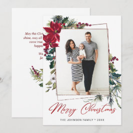 Elegantes Weihnachts-Poinsettia Foto Gruß Feiertagskarte