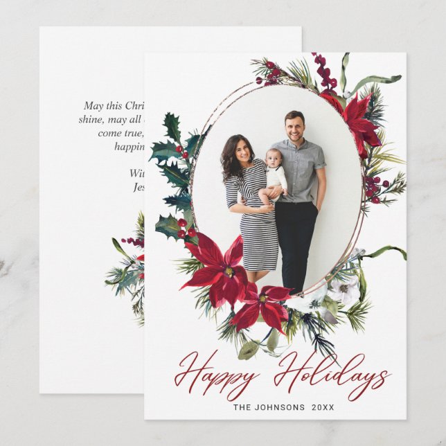 Elegantes Weihnachts-Poinsettia Foto Gruß Feiertagskarte (Vorne/Hinten)