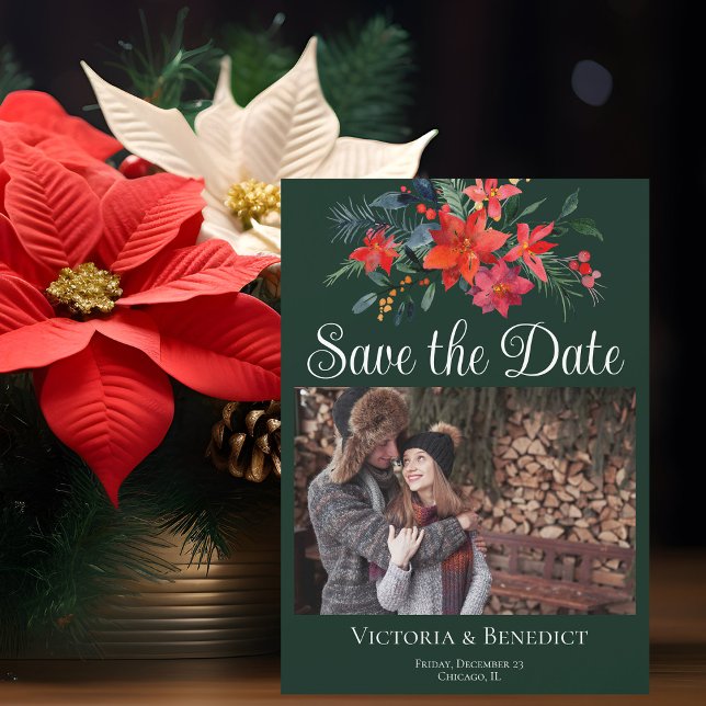 Elegantes Weihnachts-Poinsettia-Foto Save the Date Magneteinladung (Von Creator hochgeladen)