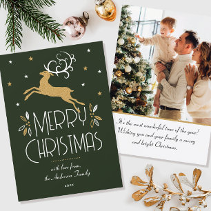 Elegantes Weihnachts-Rentier-Foto Tief grüne Wohnu Karte