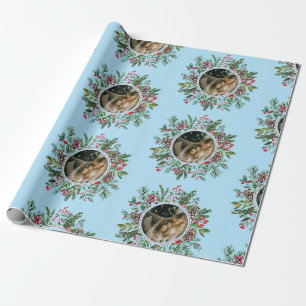 Elegantes Weihnachts Round Frame Foto Blau Geschenkpapier