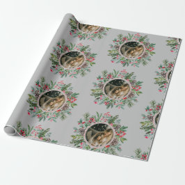 Elegantes Weihnachts-Round-Frame-Foto Silver Geschenkpapier