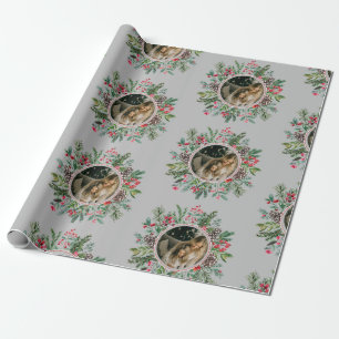 Elegantes Weihnachts-Round-Frame-Foto Silver Geschenkpapier