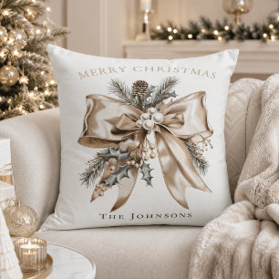 Elegantes Weihnachts-Schleifen-Kissen mit Namen Kissen