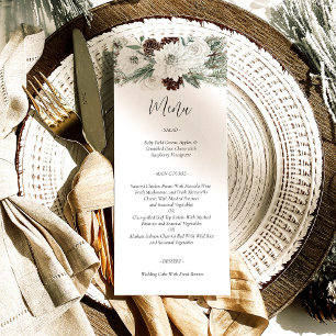 Elegantes Weihnachts-Winter-Pines-Hochzeitmenü Menükarte