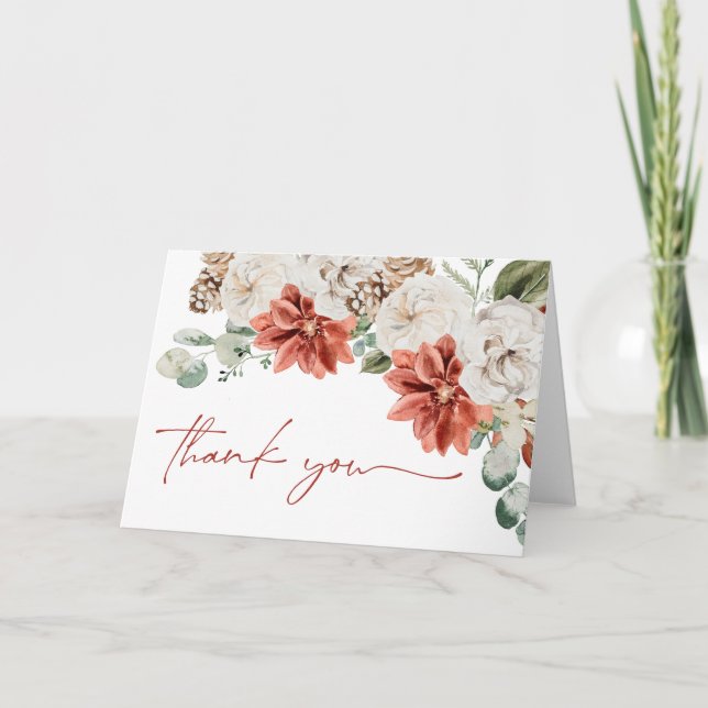 Elegantes Weihnachts-Winter-Rotes Gold-Brautparty Dankeskarte (Vorderseite)