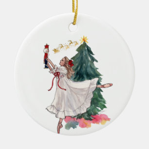 Elegantes Weihnachtsballettmädchen mit Nussknacker Keramik Ornament