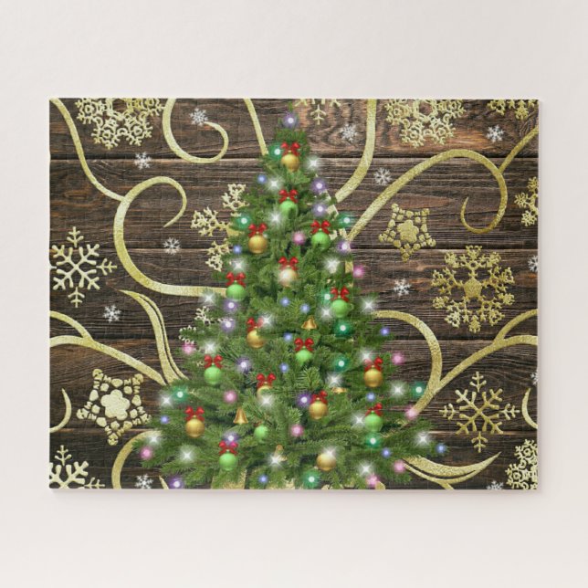 Elegantes Weihnachtsbaum Barn Wood Gold Design Puzzle (Horizontal)
