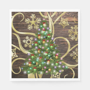 Elegantes Weihnachtsbaum Barn Wood Gold Design Serviette