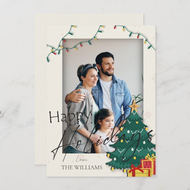 Elegantes Weihnachtsbaum Foto Happy Holidays (Vorne/Hinten)