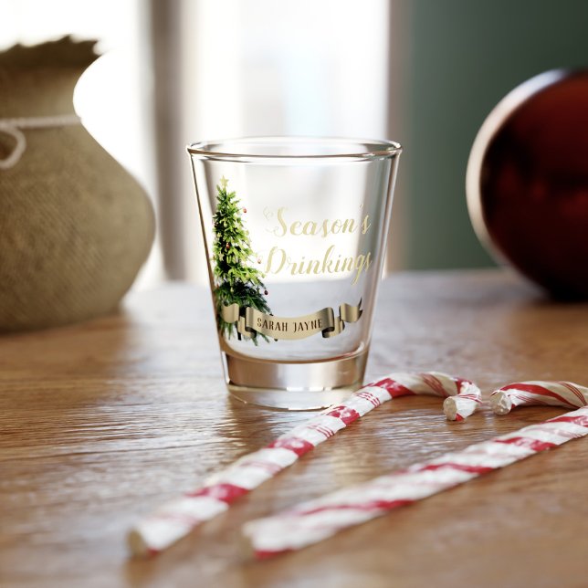 Elegantes Weihnachtsbaum Personalisiertes Shotglas Schnapsglas (A fun and festive shot glass with a Christmas tree. Just add your name!)