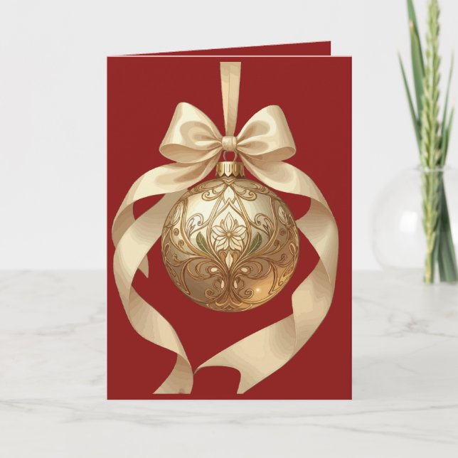 Elegantes Weihnachtsbaumanhänger Beige und Braun Feiertagskarte (Vorderseite)