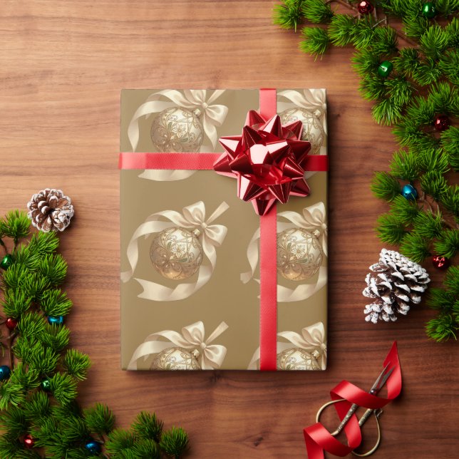 Elegantes Weihnachtsbaumanhänger Beige und Braun Geschenkpapier (Feiertagsgeschenk)