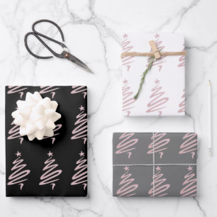 Elegantes Weihnachtsbaummuster der Rose Geschenkpapier Set