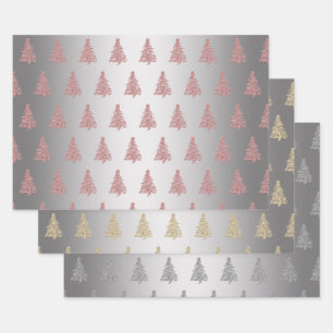Elegantes Weihnachtsbaummuster Geschenkpapier Set