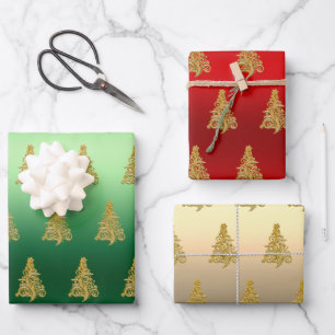 Elegantes Weihnachtsbaummuster Geschenkpapier Set