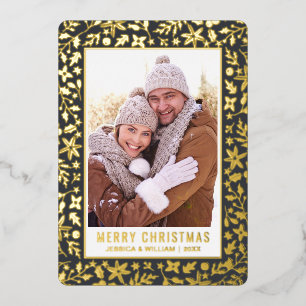 Elegantes Weihnachtsblatt 2 Foto Gold Folien Feiertagskarte