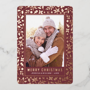 Elegantes Weihnachtsblatt 2 Foto Rose Gold Folien Feiertagskarte