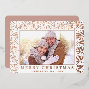 Elegantes Weihnachtsblatt 2 Foto Rose Gold Folien Feiertagskarte