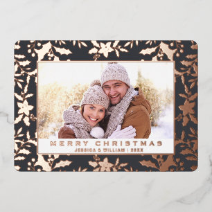 Elegantes Weihnachtsblatt 2 Foto Rose Gold Folien Feiertagskarte