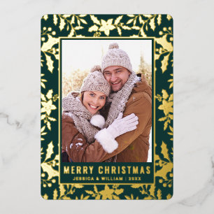 Elegantes Weihnachtsblatt 2 Foto Rose Gold Folien Feiertagskarte