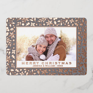 Elegantes Weihnachtsblatt 2 Foto Rose Gold Folien Feiertagskarte