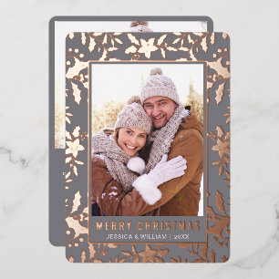 Elegantes Weihnachtsblatt 2 Foto Rose Gold Folien Feiertagskarte