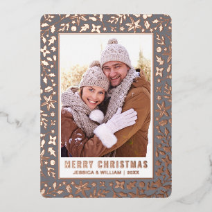 Elegantes Weihnachtsblatt 2 Foto Rose Gold Folien Feiertagskarte