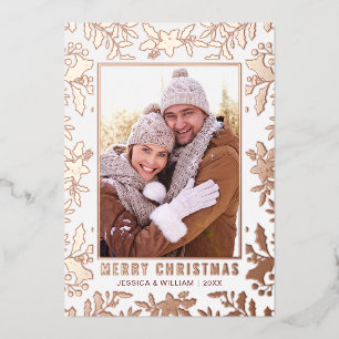 Elegantes Weihnachtsblatt 2 Foto Rose Gold Folien Feiertagskarte