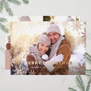 Elegantes Weihnachtsblatt 3 Foto Rose Gold Folien Feiertagskarte