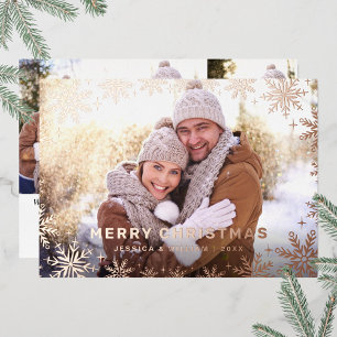 Elegantes Weihnachtsblatt 4 Foto Rose Gold Folien Feiertagskarte