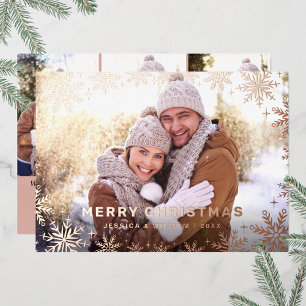 Elegantes Weihnachtsblatt 4 Foto Rose Gold Folien Feiertagskarte